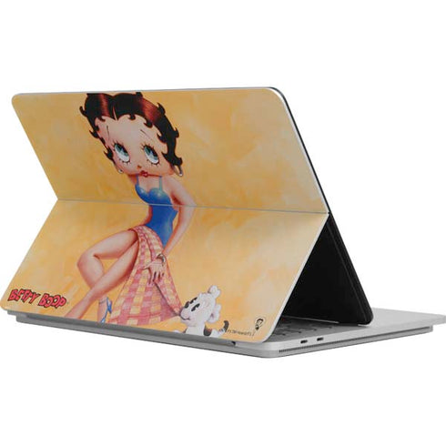 Betty Boop With Puppy Orange Background Surface Laptop Studio Skin